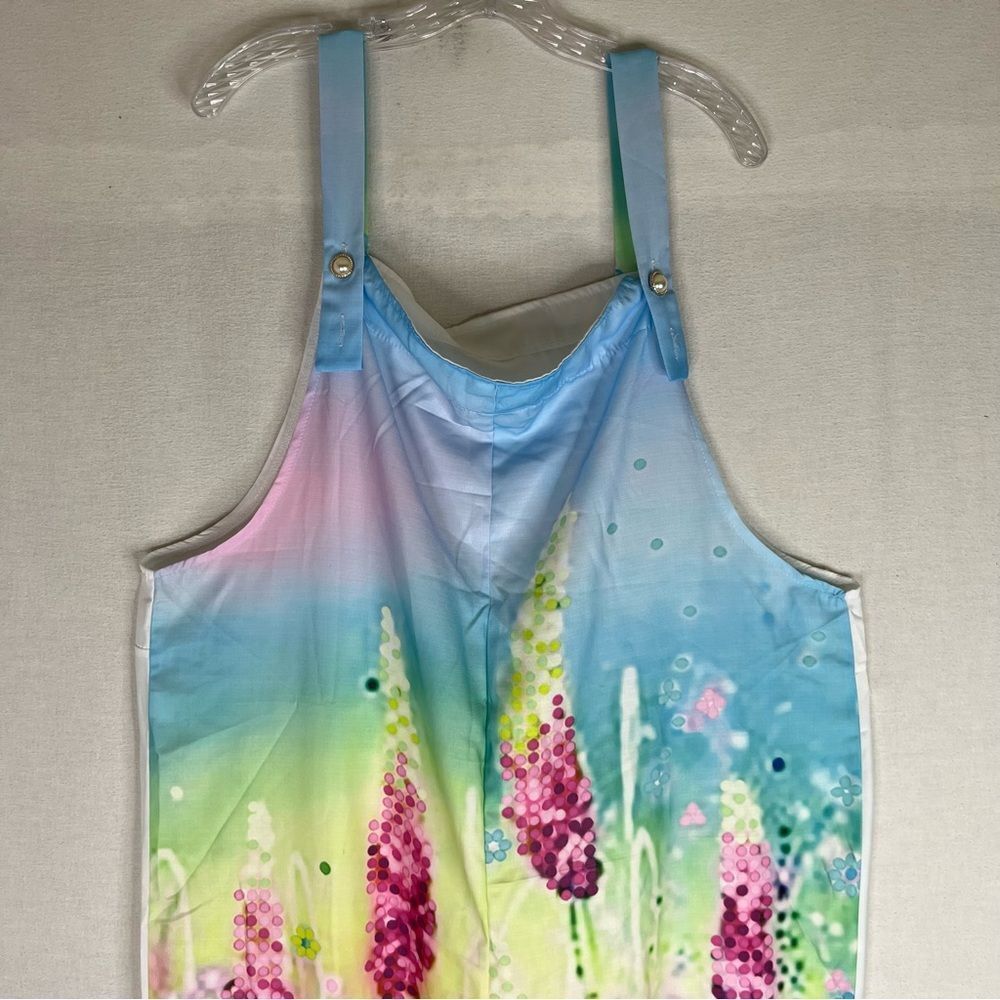 Fashion Jumpsuit Overalls Floral Pastel Lightweight Fun Artsy Faux Pearl Button - Picture 4 of 11